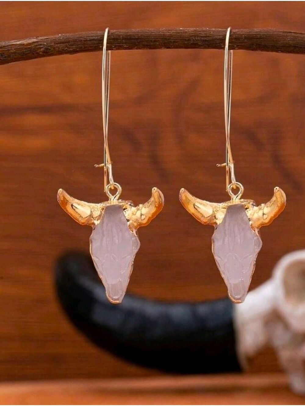 Gold Black Bull Head Earrings